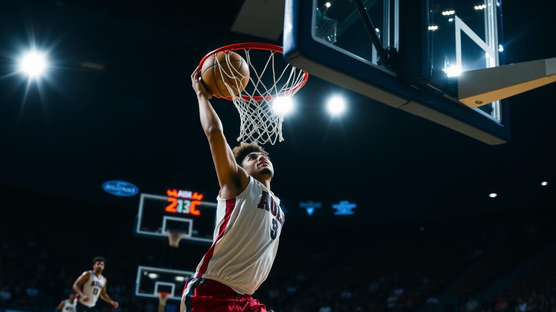 Player rising for a dunk